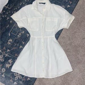 Zara white linen short sleeve dress- Size XS